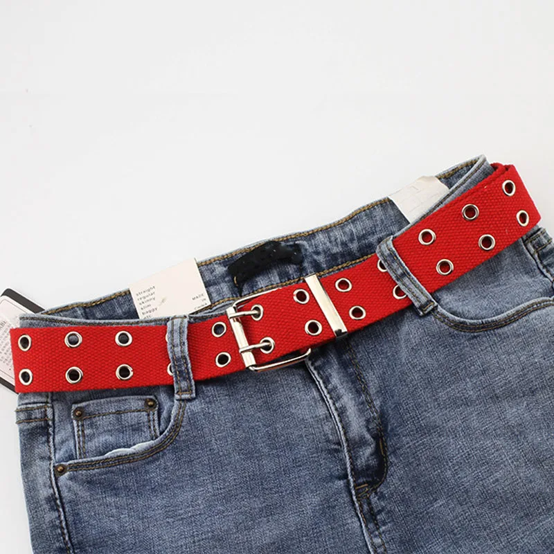 New Design Harajuku Wide Waistband Canvas Web Double Grommet Hole Buckle Belt Female Male Waist Strap Belts for Women Men Jeans
