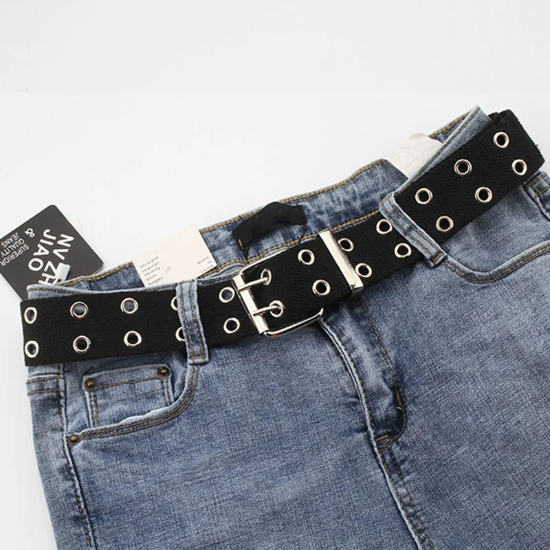 New Design Harajuku Wide Waistband Canvas Web Double Grommet Hole Buckle Belt Female Male Waist Strap Belts for Women Men Jeans