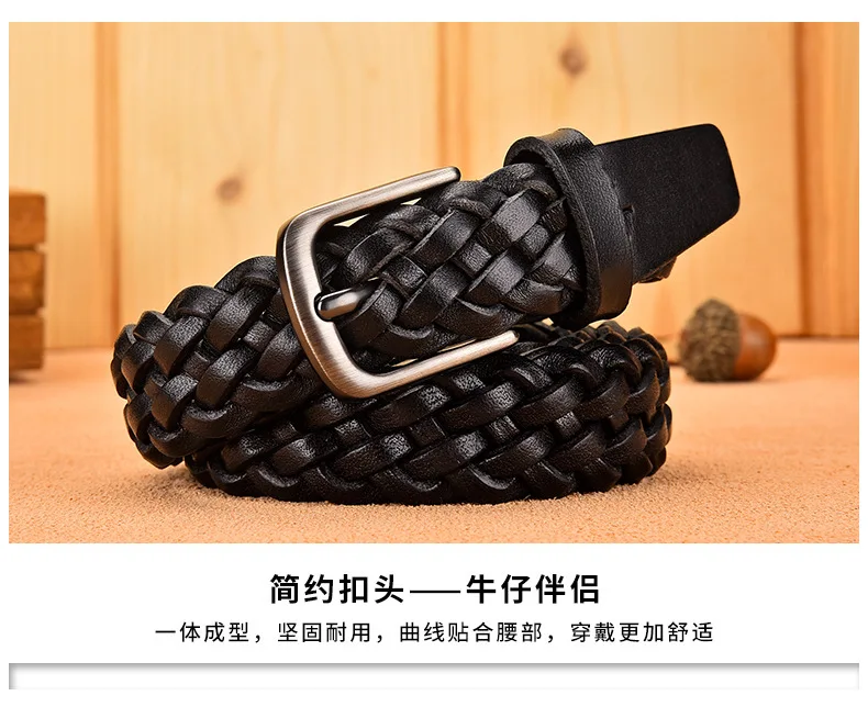 2023 Women Casual Luxury New Style Width 2.5cm Woven Belt Needle Buckle Real Leather Head Layer Cowhide Handmade Decorative