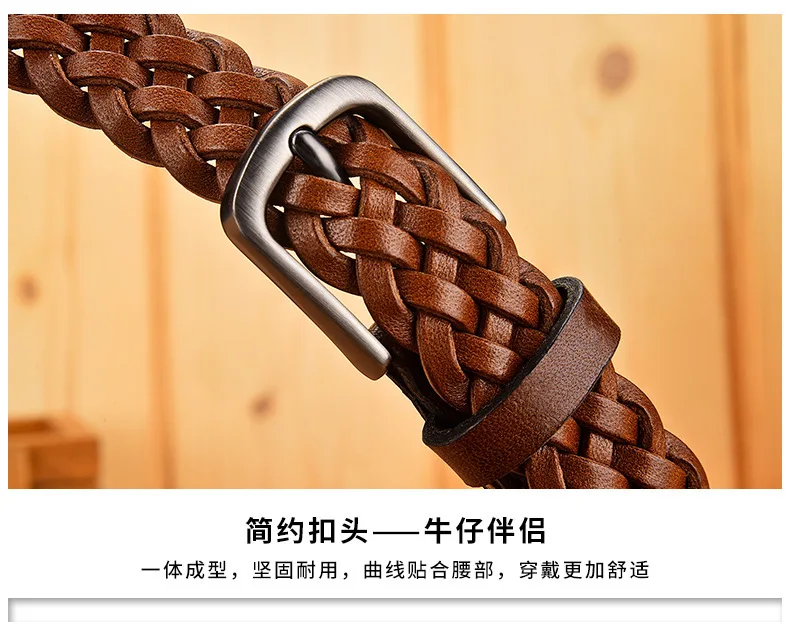 2023 Women Casual Luxury New Style Width 2.5cm Woven Belt Needle Buckle Real Leather Head Layer Cowhide Handmade Decorative