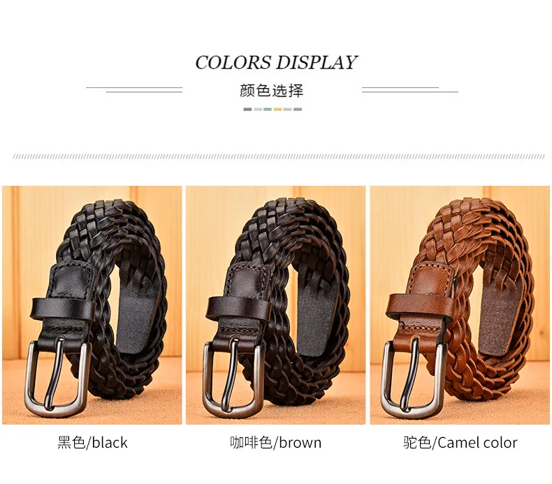 2023 Women Casual Luxury New Style Width 2.5cm Woven Belt Needle Buckle Real Leather Head Layer Cowhide Handmade Decorative