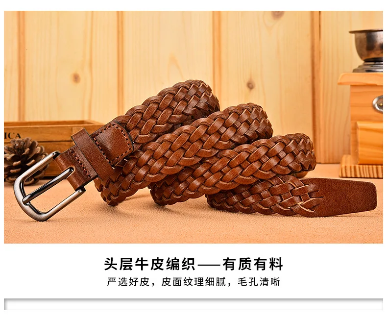 2023 Women Casual Luxury New Style Width 2.5cm Woven Belt Needle Buckle Real Leather Head Layer Cowhide Handmade Decorative