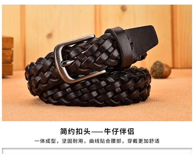 2023 Women Casual Luxury New Style Width 2.5cm Woven Belt Needle Buckle Real Leather Head Layer Cowhide Handmade Decorative