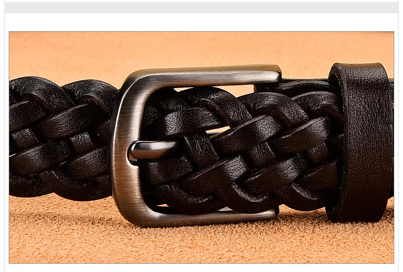 2023 Women Casual Luxury New Style Width 2.5cm Woven Belt Needle Buckle Real Leather Head Layer Cowhide Handmade Decorative