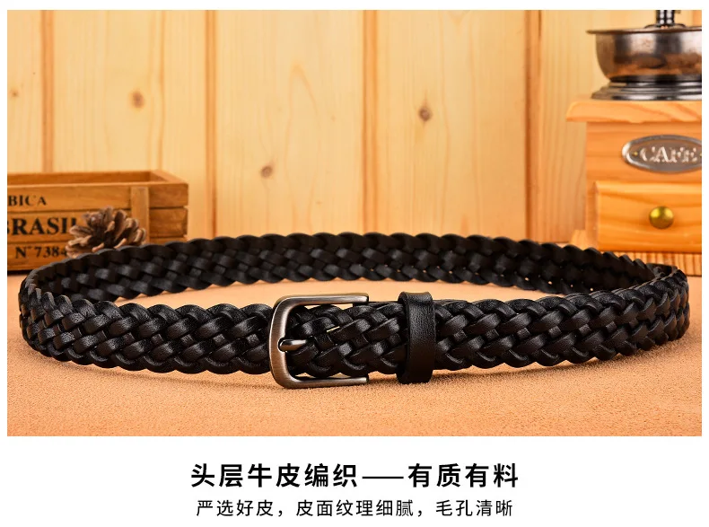 2023 Women Casual Luxury New Style Width 2.5cm Woven Belt Needle Buckle Real Leather Head Layer Cowhide Handmade Decorative
