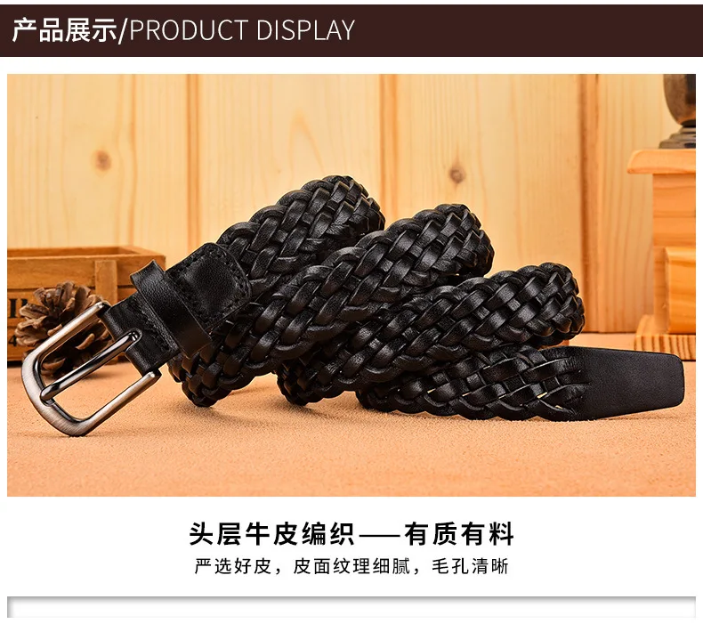 2023 Women Casual Luxury New Style Width 2.5cm Woven Belt Needle Buckle Real Leather Head Layer Cowhide Handmade Decorative