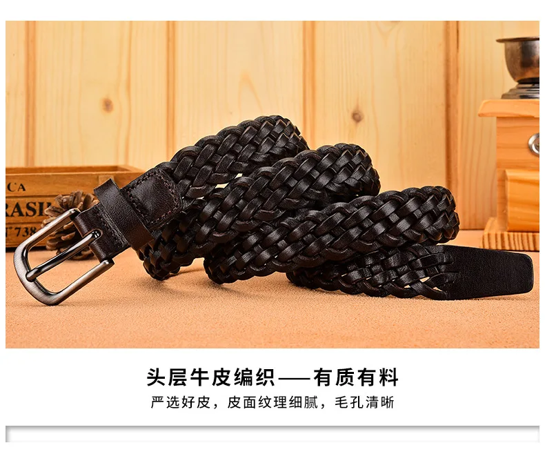 2023 Women Casual Luxury New Style Width 2.5cm Woven Belt Needle Buckle Real Leather Head Layer Cowhide Handmade Decorative