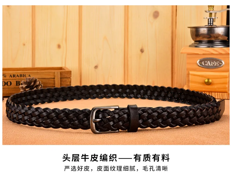 2023 Women Casual Luxury New Style Width 2.5cm Woven Belt Needle Buckle Real Leather Head Layer Cowhide Handmade Decorative