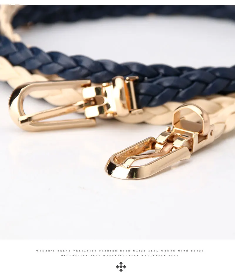 0.9x106cm Women Thin Skinny Vintage Ladies Dress Belts Braid PU Leather Belt for Jeans Pin Buckle Female Strap Candy Colors