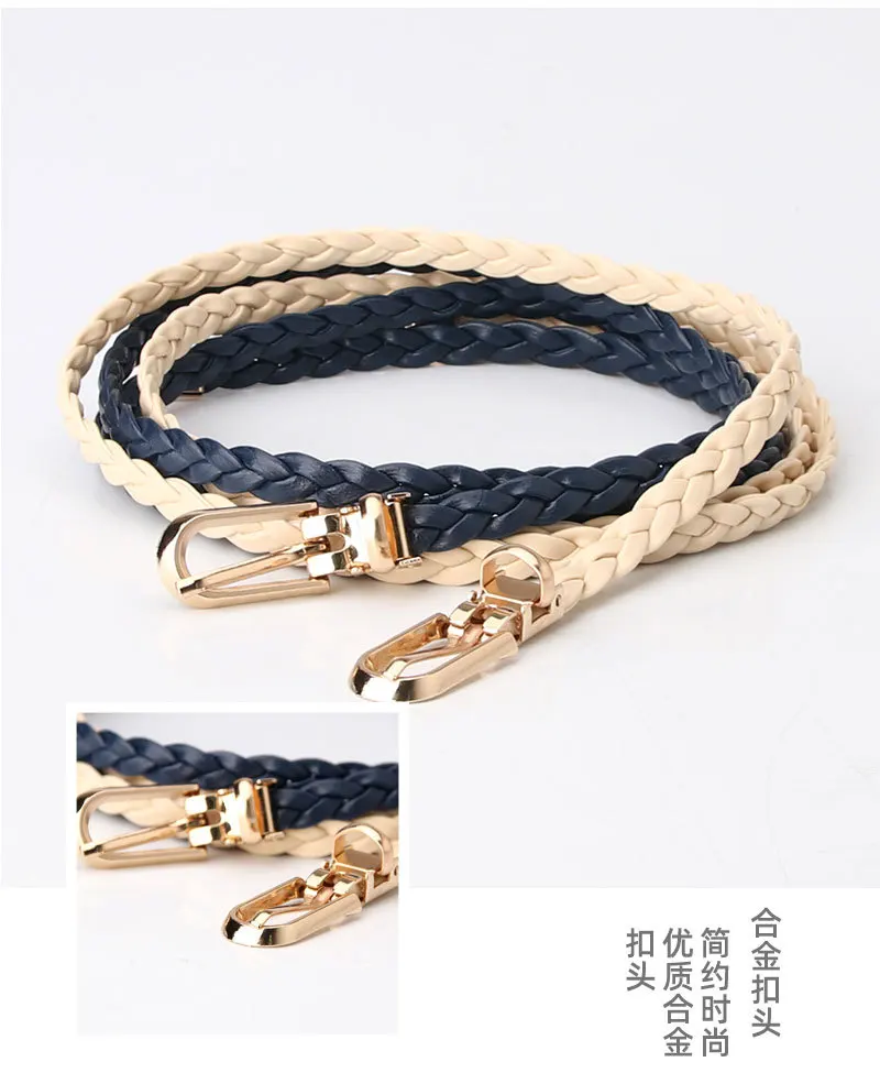 0.9x106cm Women Thin Skinny Vintage Ladies Dress Belts Braid PU Leather Belt for Jeans Pin Buckle Female Strap Candy Colors