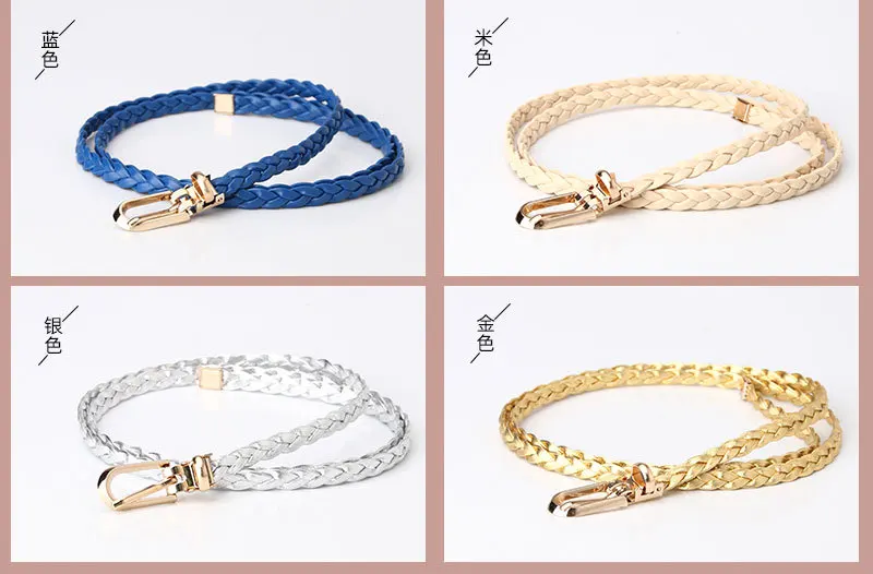 0.9x106cm Women Thin Skinny Vintage Ladies Dress Belts Braid PU Leather Belt for Jeans Pin Buckle Female Strap Candy Colors