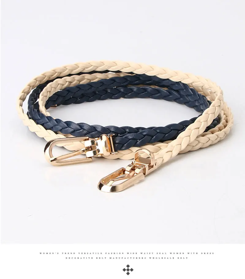 0.9x106cm Women Thin Skinny Vintage Ladies Dress Belts Braid PU Leather Belt for Jeans Pin Buckle Female Strap Candy Colors