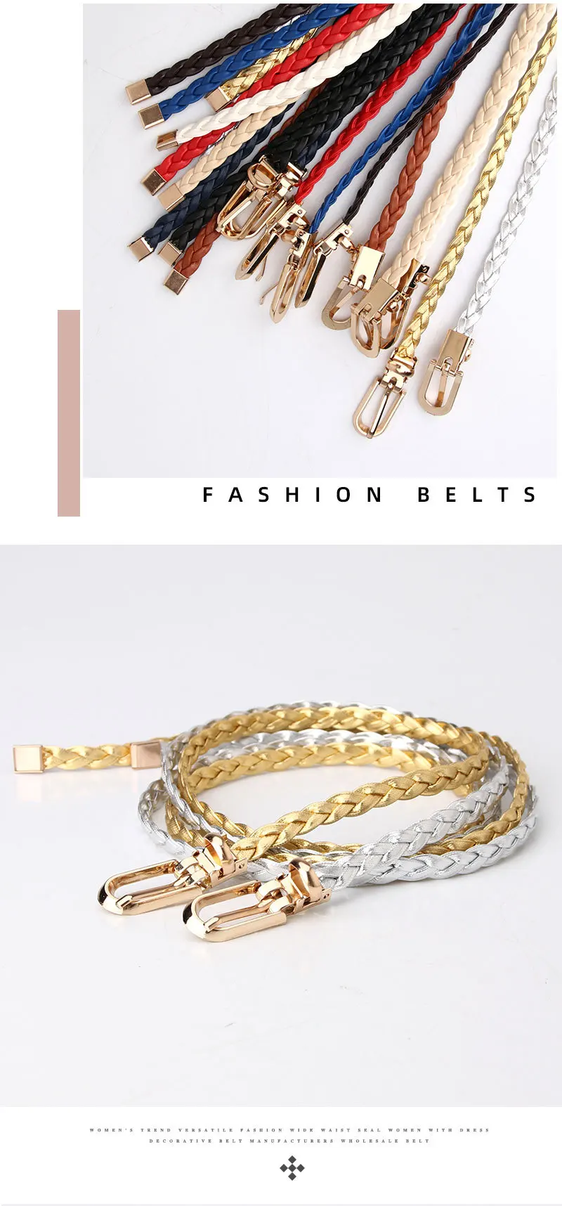 0.9x106cm Women Thin Skinny Vintage Ladies Dress Belts Braid PU Leather Belt for Jeans Pin Buckle Female Strap Candy Colors