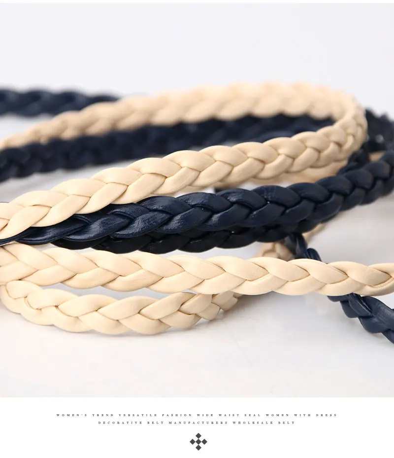 0.9x106cm Women Thin Skinny Vintage Ladies Dress Belts Braid PU Leather Belt for Jeans Pin Buckle Female Strap Candy Colors
