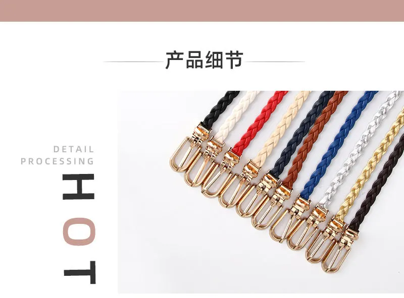 0.9x106cm Women Thin Skinny Vintage Ladies Dress Belts Braid PU Leather Belt for Jeans Pin Buckle Female Strap Candy Colors