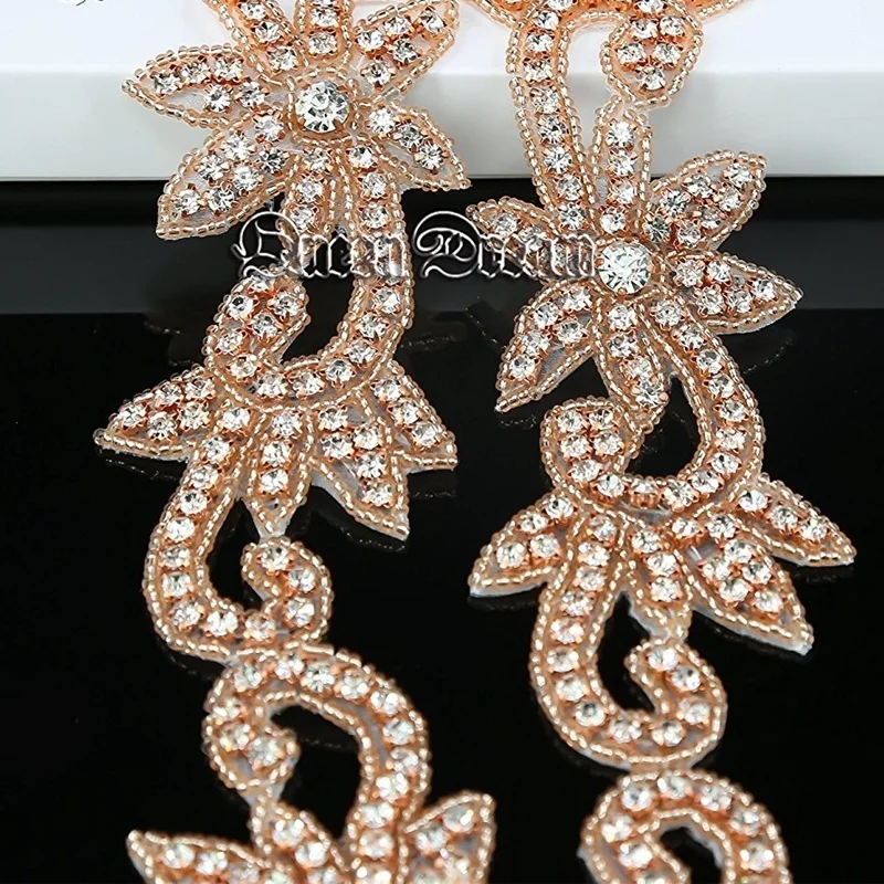 JLZXSY 1 Yard Crystal Trim, Rhinestone Applique, Hot Fix Iron on Bridal Crystal Applique (Rose Gold, Gold, Silver)