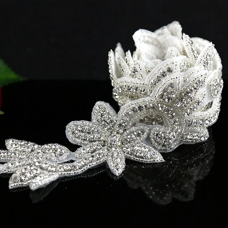 JLZXSY 1 Yard Crystal Trim, Rhinestone Applique, Hot Fix Iron on Bridal Crystal Applique (Rose Gold, Gold, Silver)