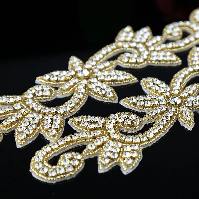 JLZXSY 1 Yard Crystal Trim, Rhinestone Applique, Hot Fix Iron on Bridal Crystal Applique (Rose Gold, Gold, Silver)