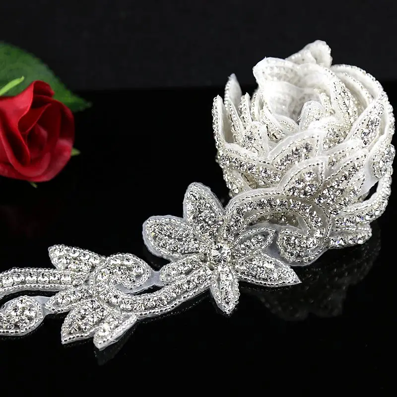 JLZXSY 1 Yard Crystal Trim, Rhinestone Applique, Hot Fix Iron on Bridal Crystal Applique (Rose Gold, Gold, Silver)