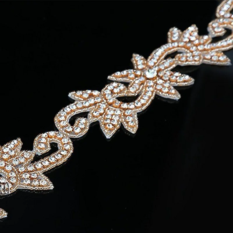 JLZXSY 1 Yard Crystal Trim, Rhinestone Applique, Hot Fix Iron on Bridal Crystal Applique (Rose Gold, Gold, Silver)