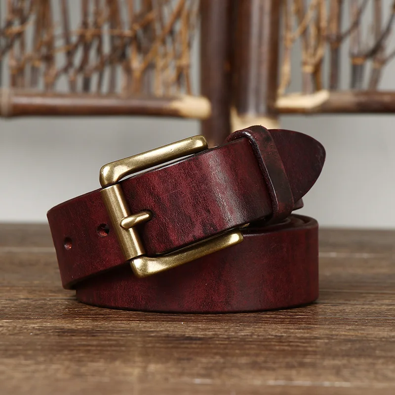 3.3CM Pure Cowhide High Quality Genuine Leather Belts for Men Women Brand Strap Male Brass Buckle Jeans Cowboy Luxury Designer