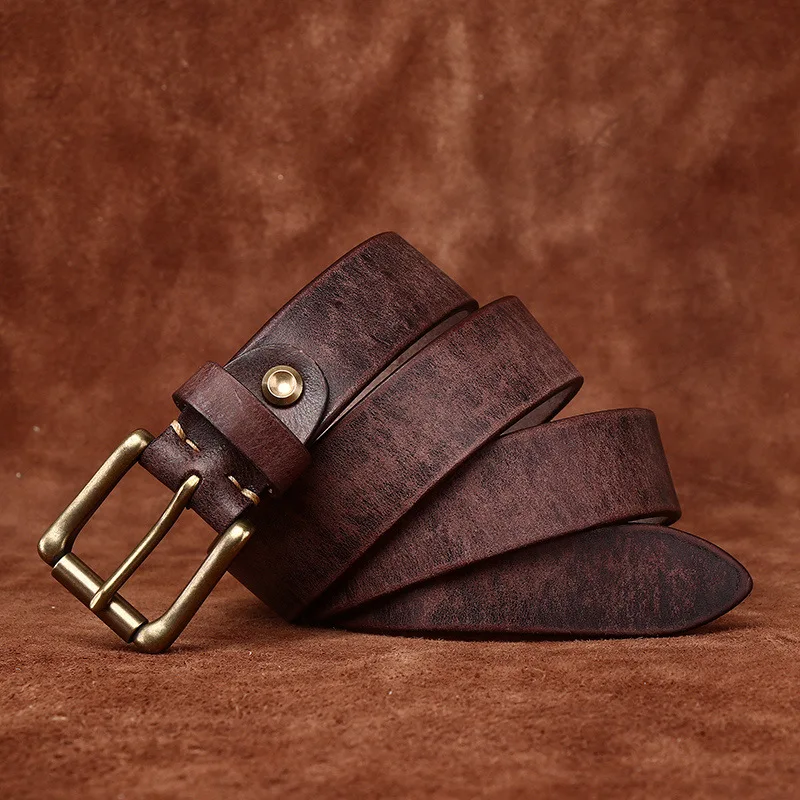 3.3CM Pure Cowhide High Quality Genuine Leather Belts for Men Women Brand Strap Male Brass Buckle Jeans Cowboy Luxury Designer