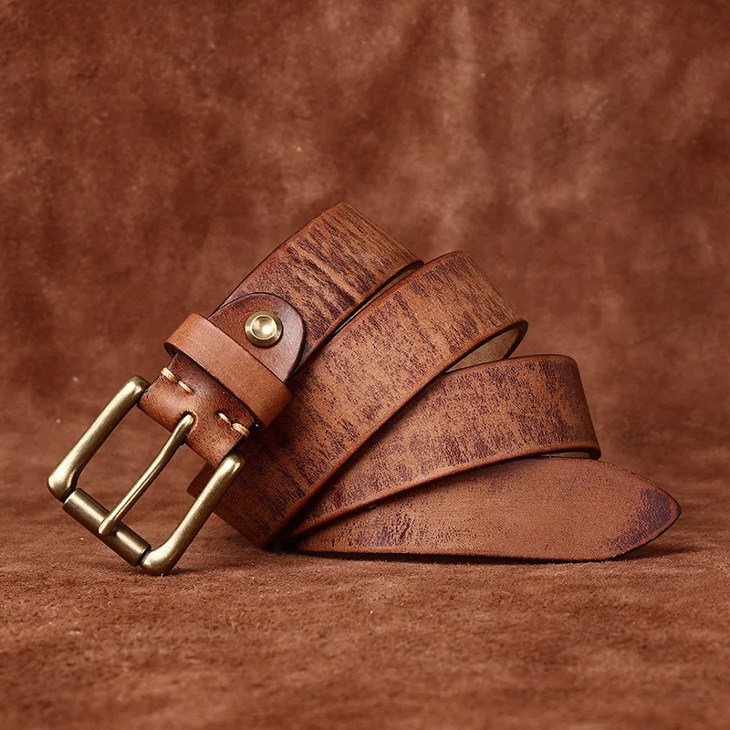 3.3CM Pure Cowhide High Quality Genuine Leather Belts for Men Women Brand Strap Male Brass Buckle Jeans Cowboy Luxury Designer
