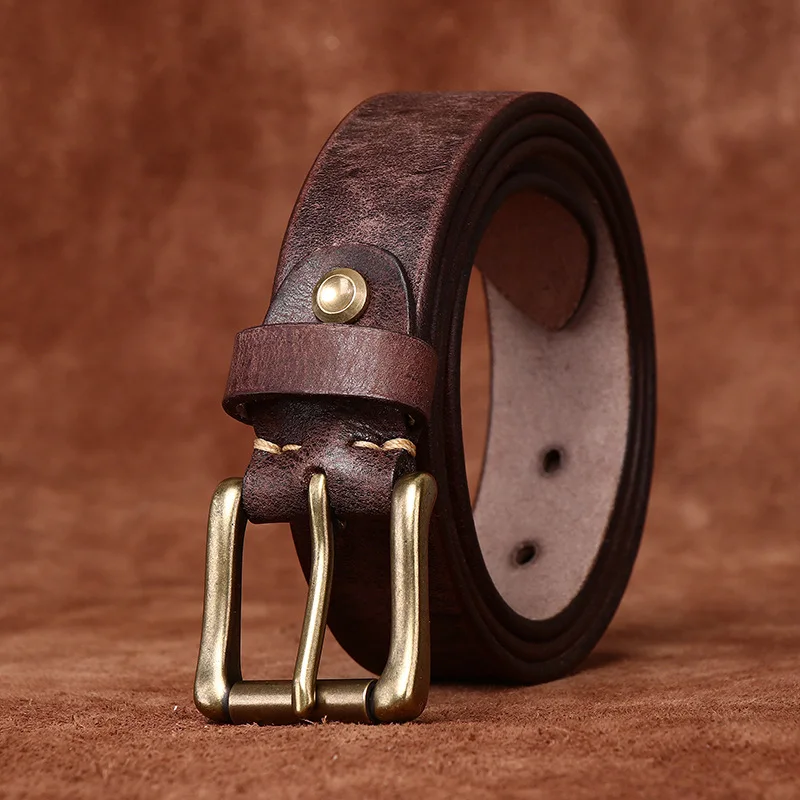 3.3CM Pure Cowhide High Quality Genuine Leather Belts for Men Women Brand Strap Male Brass Buckle Jeans Cowboy Luxury Designer