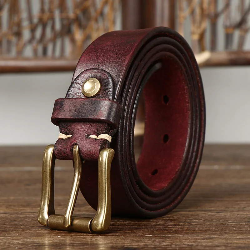 3.3CM Pure Cowhide High Quality Genuine Leather Belts for Men Women Brand Strap Male Brass Buckle Jeans Cowboy Luxury Designer