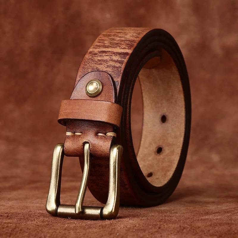 3.3CM Pure Cowhide High Quality Genuine Leather Belts for Men Women Brand Strap Male Brass Buckle Jeans Cowboy Luxury Designer