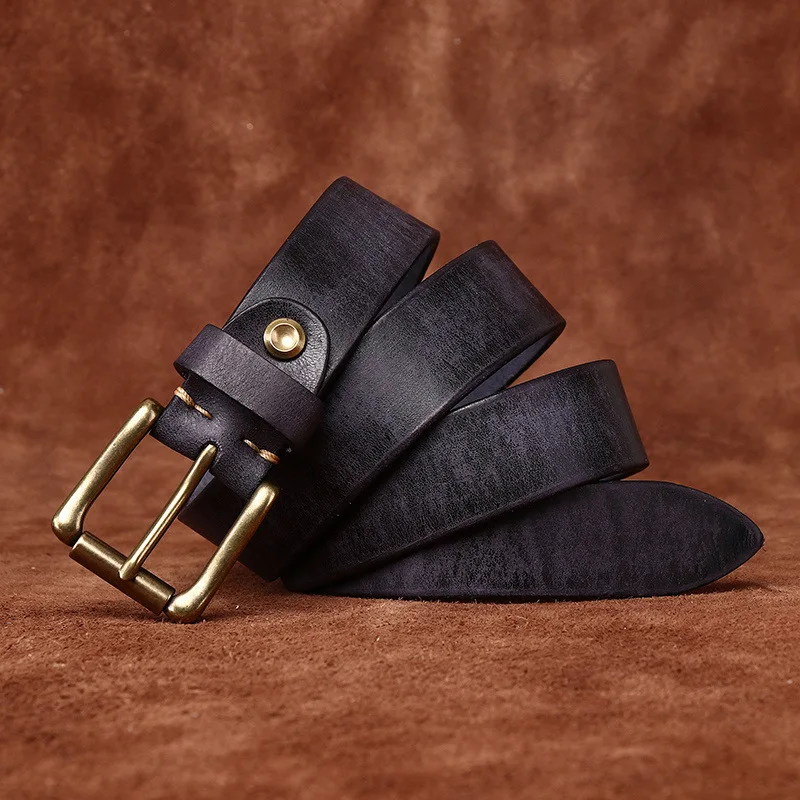 3.3CM Pure Cowhide High Quality Genuine Leather Belts for Men Women Brand Strap Male Brass Buckle Jeans Cowboy Luxury Designer