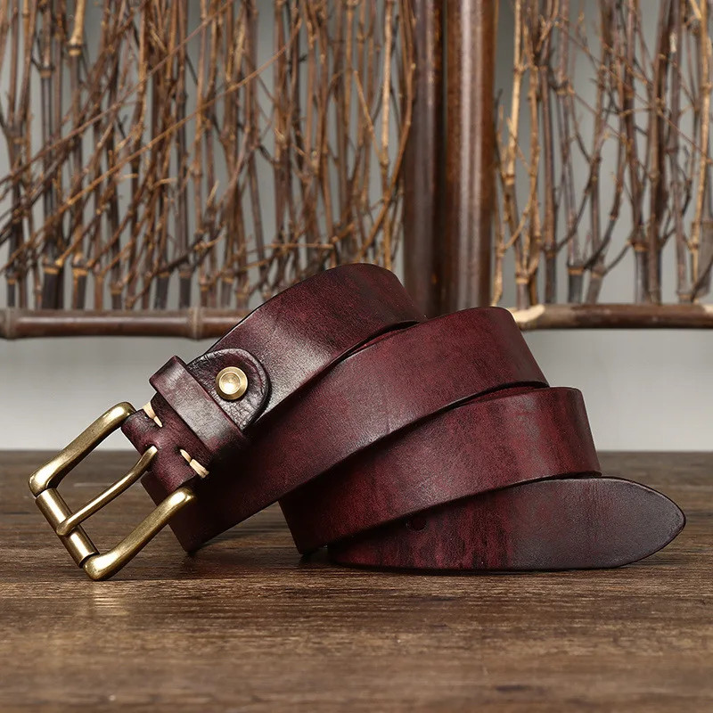 3.3CM Pure Cowhide High Quality Genuine Leather Belts for Men Women Brand Strap Male Brass Buckle Jeans Cowboy Luxury Designer