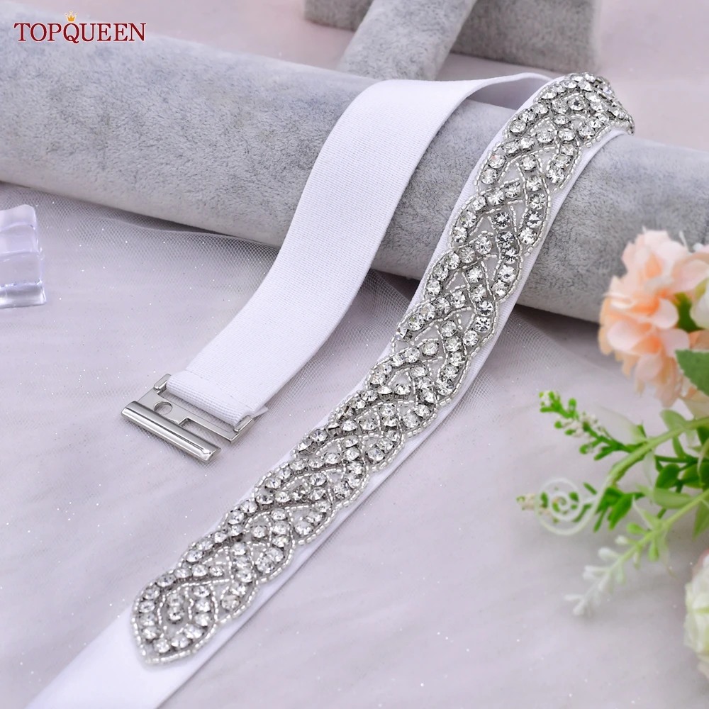 TOPQUEEN S407-B Women Elastic Belts for Party Dress Gown Silver Rhinestone Girdle Female Shiny Waistband Fashion Daily Luxurious