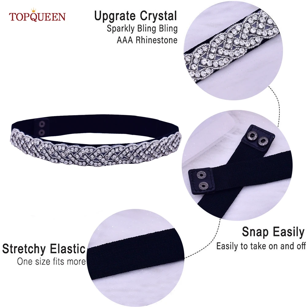 TOPQUEEN S407-B Women Elastic Belts for Party Dress Gown Silver Rhinestone Girdle Female Shiny Waistband Fashion Daily Luxurious