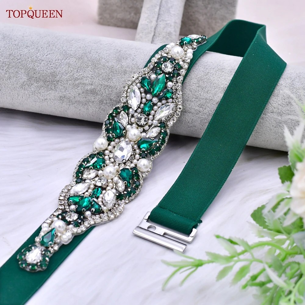 TOPQUEEN S407-B Women Elastic Belts for Party Dress Gown Silver Rhinestone Girdle Female Shiny Waistband Fashion Daily Luxurious