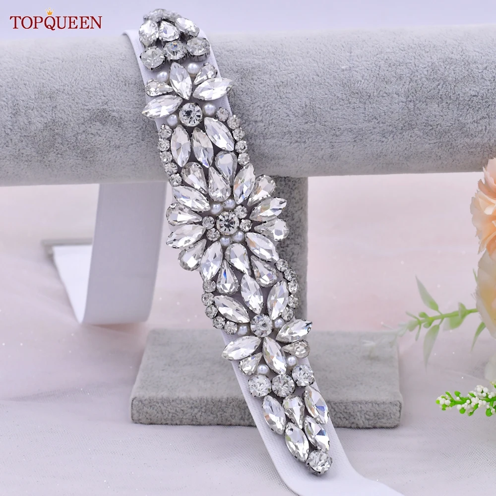 TOPQUEEN S407-B Women Elastic Belts for Party Dress Gown Silver Rhinestone Girdle Female Shiny Waistband Fashion Daily Luxurious