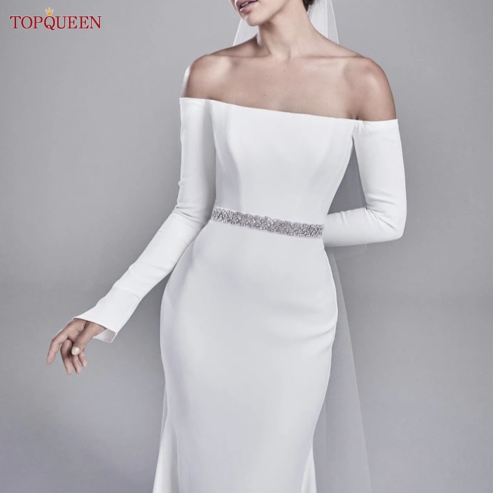 TOPQUEEN S407-B Women Elastic Belts for Party Dress Gown Silver Rhinestone Girdle Female Shiny Waistband Fashion Daily Luxurious