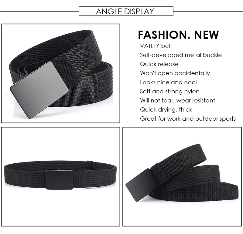 VATLTY New Men's Black Belt Hard Alloy Silver Buckle Tactical Military Belt Sturdy Nylon Jeans Waistband Girdles for Male