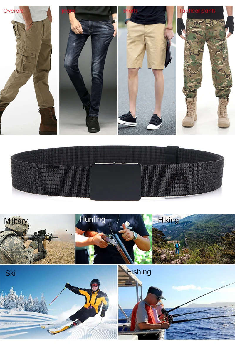 VATLTY New Men's Black Belt Hard Alloy Silver Buckle Tactical Military Belt Sturdy Nylon Jeans Waistband Girdles for Male