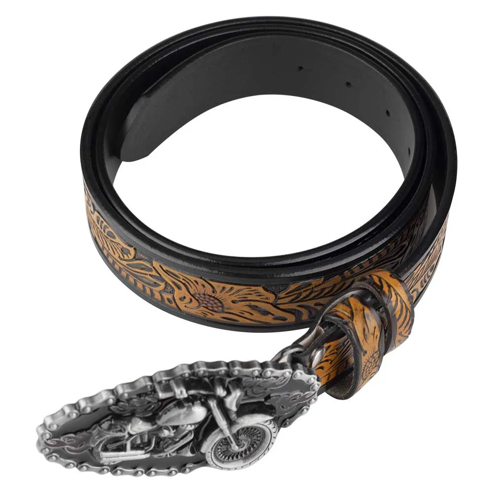 Embossed Lerther Belt Cowboy Motorcycle Buckle Leisure Decoration