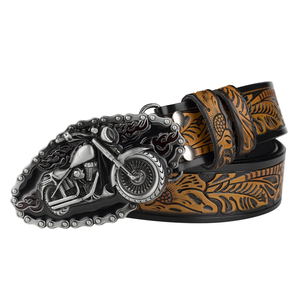Embossed Lerther Belt Cowboy Motorcycle Buckle Leisure Decoration