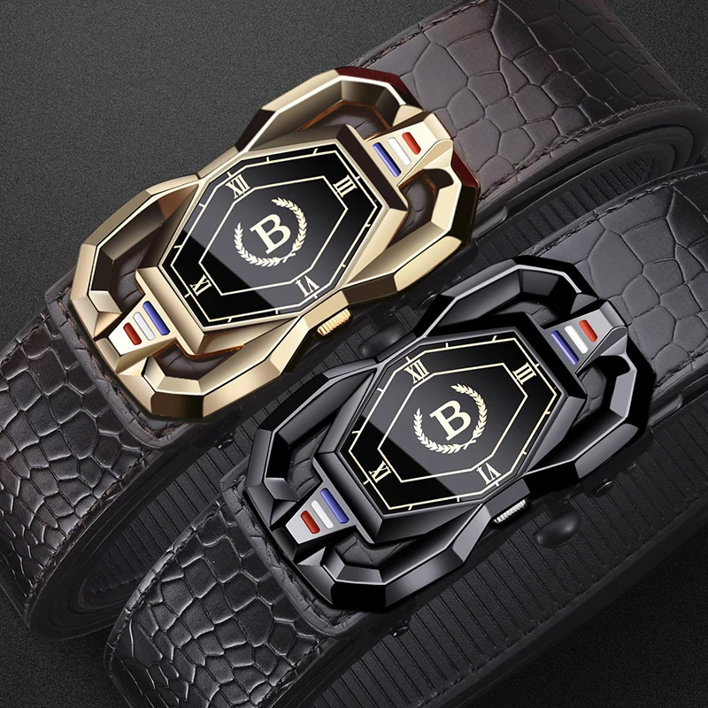 New Men's Crocodile Pattern Automatic Buckle Belt Fashionable Men's Casual Shorts Business Belt Trendy Youth Belt