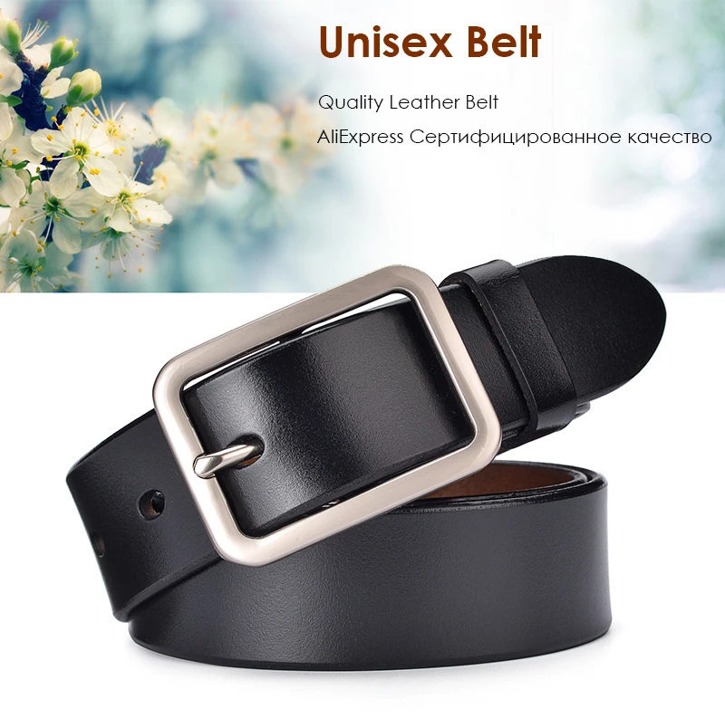 KOLBER 3.3cm Women's Leather Belt Metal Silver Buckle Trouser Belt for Women Natural Cowhide Brown Casual Belt Female Waistband