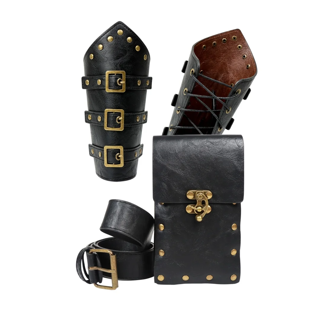 UYEE Renaissance Accessories Men Women Viking Medieval Belt Pouch Leather Bracers Viking Costume Men Accessories for Halloween