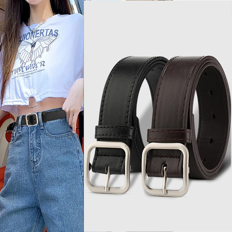 2026 New Korean Fashion Wild Belt Chic Students Casual Retro Simple Square Buckle Belt Trouser Belt Men and Women