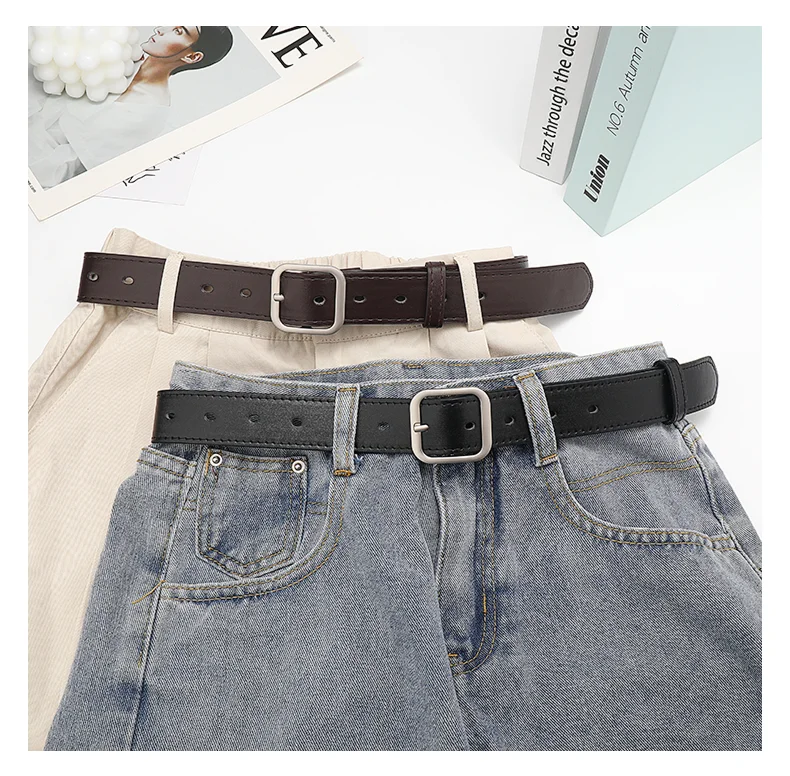 2026 New Korean Fashion Wild Belt Chic Students Casual Retro Simple Square Buckle Belt Trouser Belt Men and Women