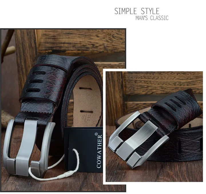 COWATHER 2021 QUALITY cow genuine luxury leather men belts for men strap male pin buckle BIG SIZE 100-130cm 3.8 width QSK001