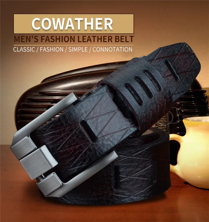 COWATHER 2021 QUALITY cow genuine luxury leather men belts for men strap male pin buckle BIG SIZE 100-130cm 3.8 width QSK001
