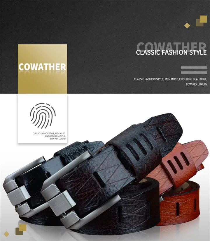 COWATHER 2021 QUALITY cow genuine luxury leather men belts for men strap male pin buckle BIG SIZE 100-130cm 3.8 width QSK001