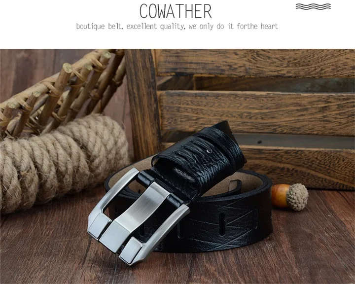 COWATHER 2021 QUALITY cow genuine luxury leather men belts for men strap male pin buckle BIG SIZE 100-130cm 3.8 width QSK001